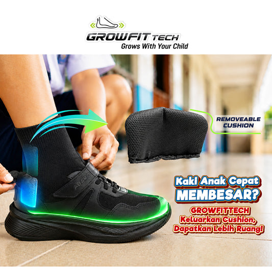 ABARO G2853N NEW GrowFitTech School Shoes | Kasut Sekolah Kanak-Kanak | Extra Room as Feet Grow | Lightweight