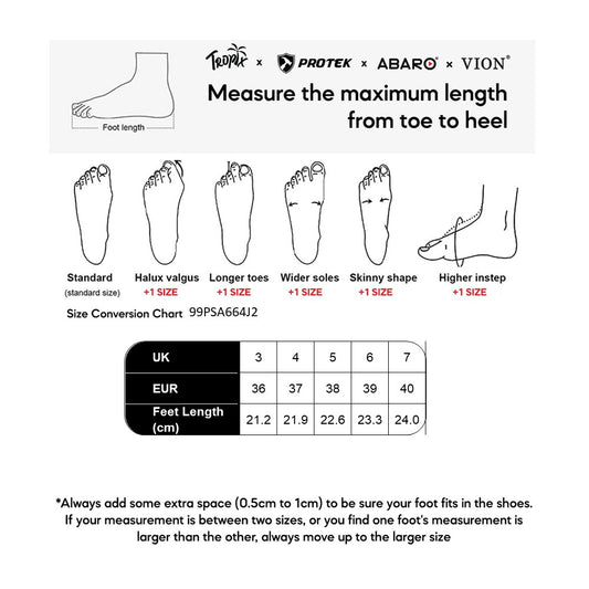 ABARO 99PSA664J2 size chart (sizes 36 to 40)