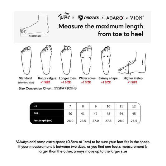 ABARO 99SPA7109H3 size chart (sizes 40 to 45)