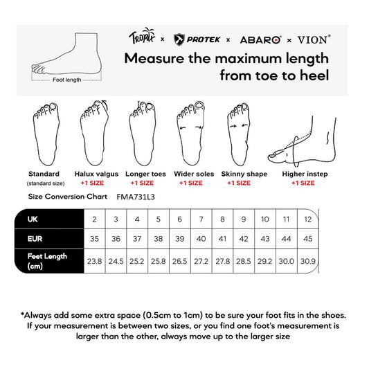 ABARO FMA731L3 size chart (sizes 35 to 45)