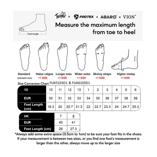 ABARO FUA5103D1/FUA6103D1 size chart (sizes 30 to 41)