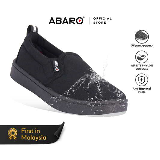 ABARO Water Resistant W2628D Anti-Bacterial Canvas Shoes/Black Shoes/Kasut Kalis Air/Kasut Sekolah
