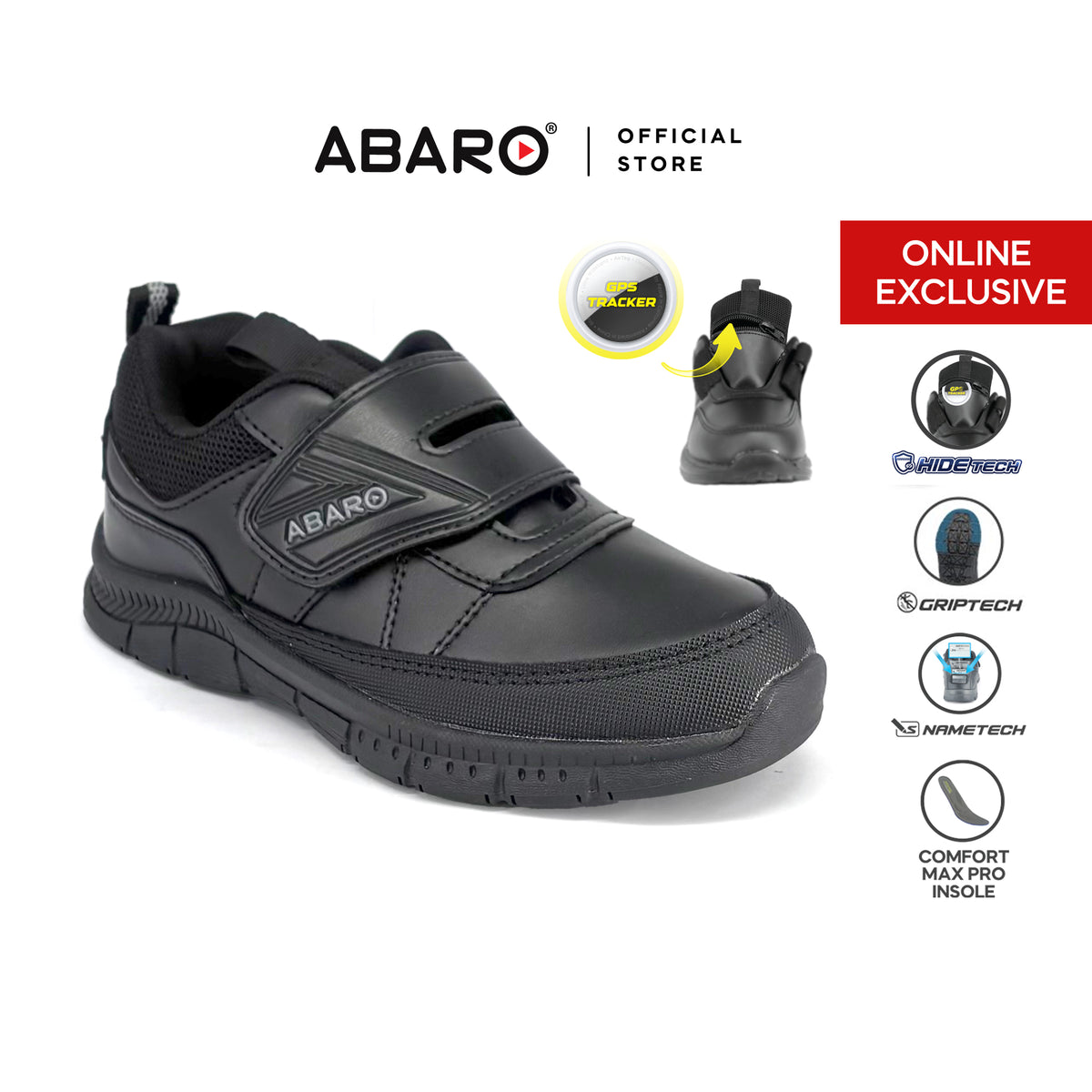 [ONLINE EXCLUSIVE] ABARO HideTech + GripTech H2278N Hidden GPS Pocket School Shoes/Kasut Unisex/Kasut Tulis Nama