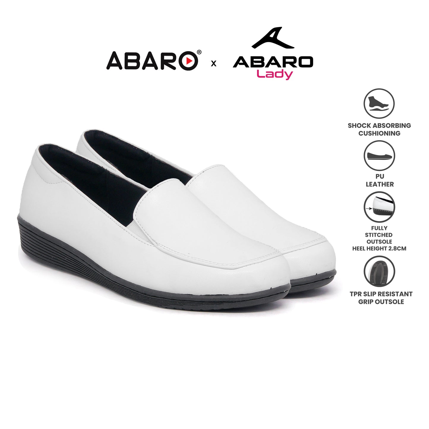 ABARO Lady Comfy FMA627S4 Women Formal Shoes Faux Leather Nurse White Shoes/Kasut Formal/Kasut Perempuan