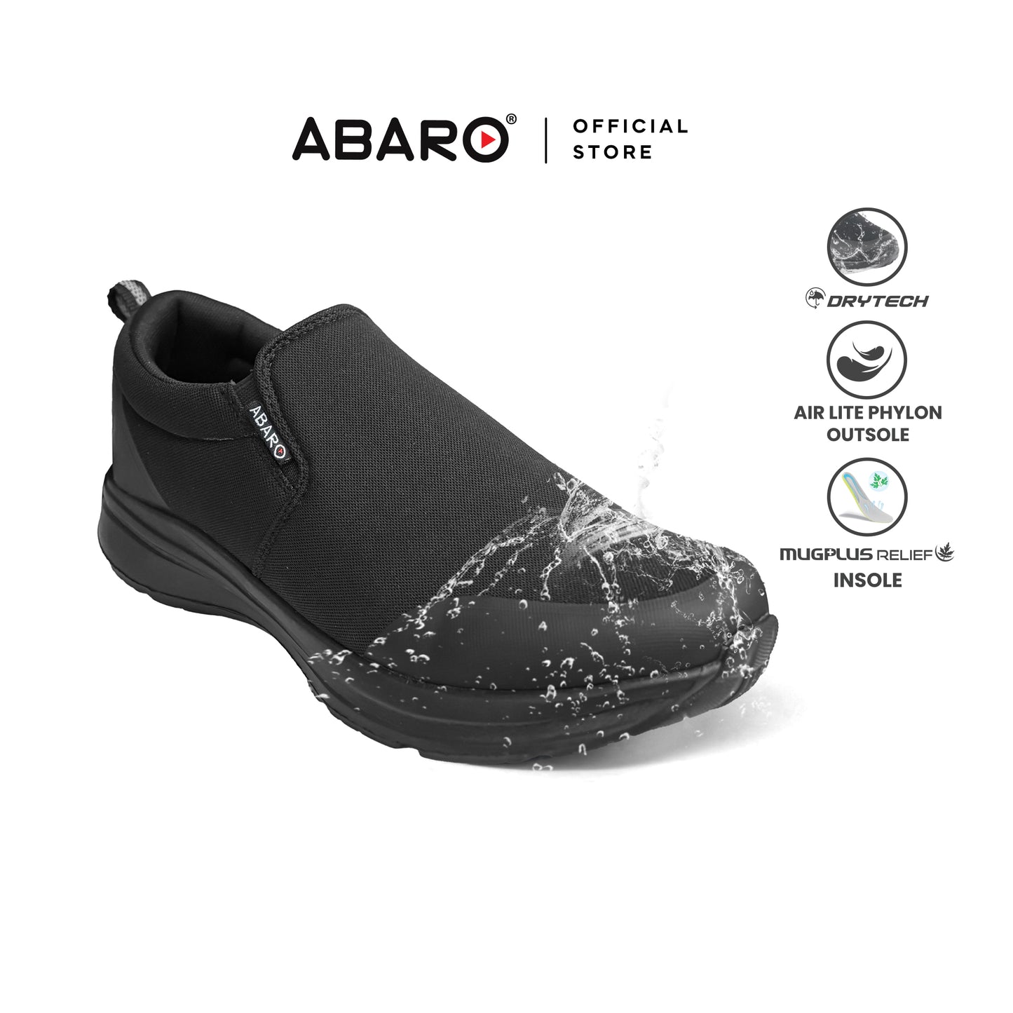 Abaro DryTech W7883 Water Resistant Canvas Shoe/Kasut Kalis Air /School Shoes/Kasut Sekolah Hitam