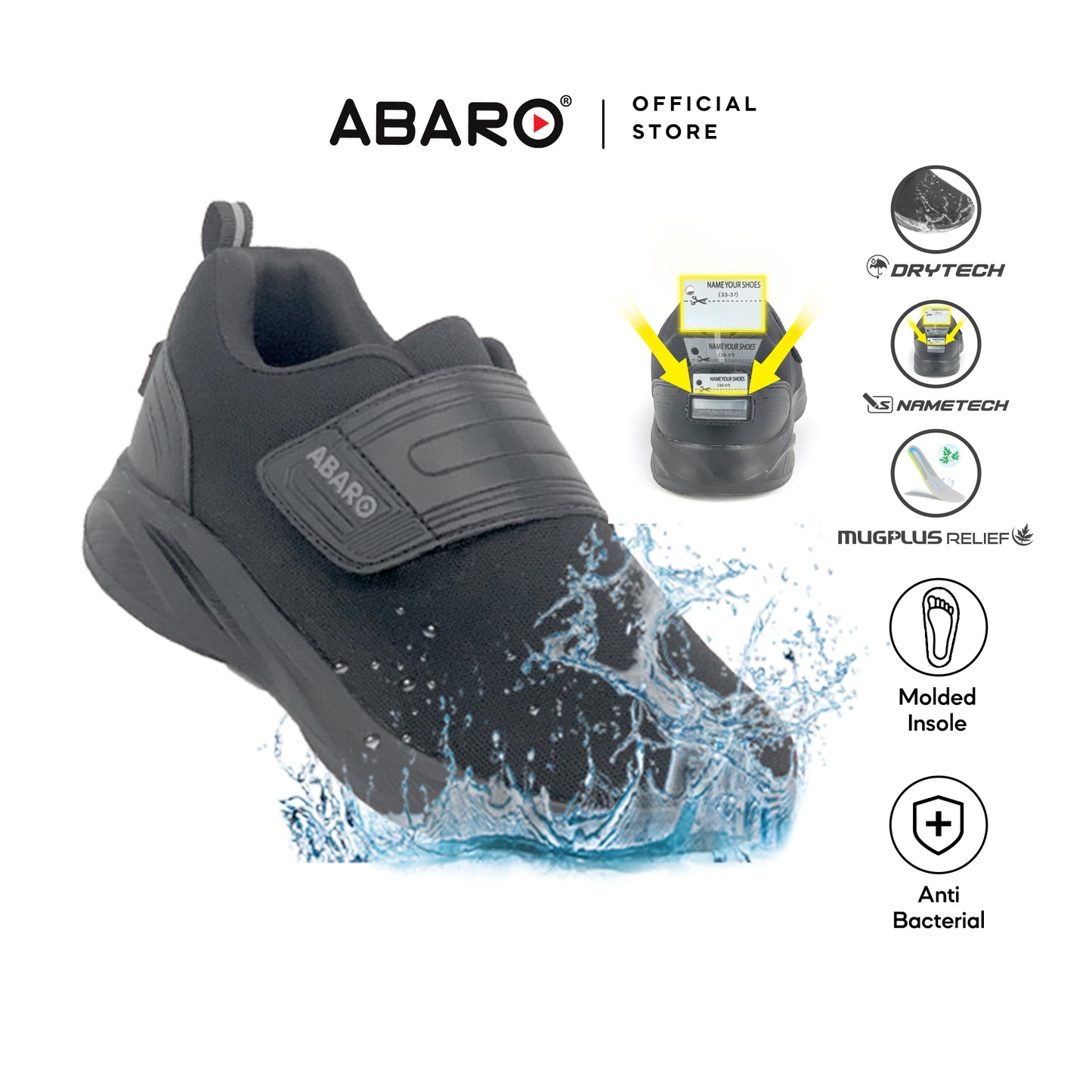 ABARO W2881N DryTech + NameTech School Shoes/Kasut Sekolah Kalis Air/Kasut Unisex/Kasut Tulis Nama