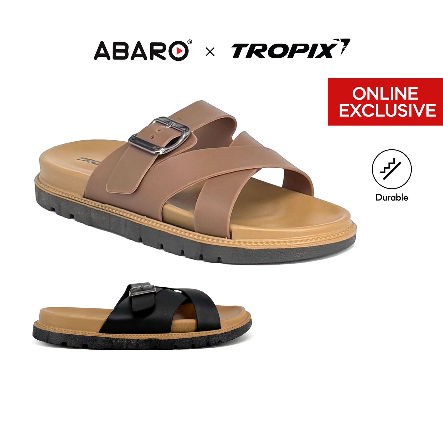 [ONLINE EXCLUSIVE] ABARO Comfy & Stylish 99PSA664K3 TROPIX Durable and Lightweight PVC /Women Slipper/Sandal Perempuan