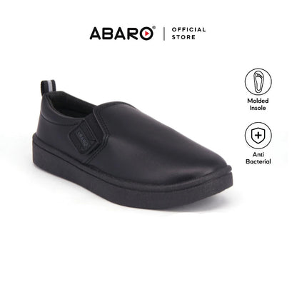 ABARO Unisex Slip Resistant 2661D Anti Bacterial Super Comfy/School Shoes/Slip On Canvas/Kasut Sekolah Hitam