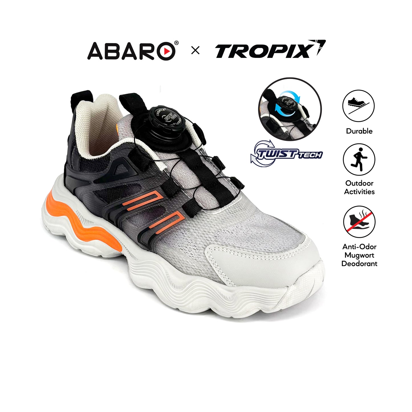 ABARO TwistTech Kids Sport Shoes SPA595AC2T Tropix Kids Sneaker with Mugwort /Running Shoes/Kasut Sukan
