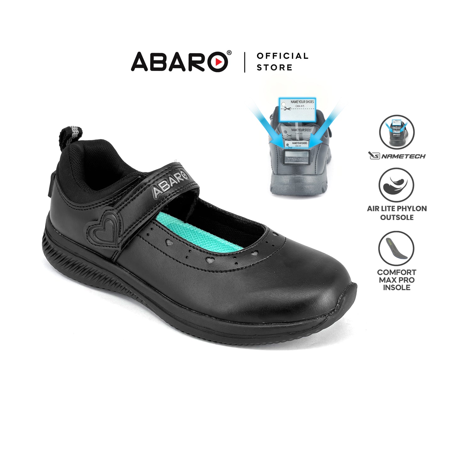ABARO NameTech 2852N School Shoes Girl Series Black/Name Your Shoes/Kasut Sekolah Hitam/Kasut Budak