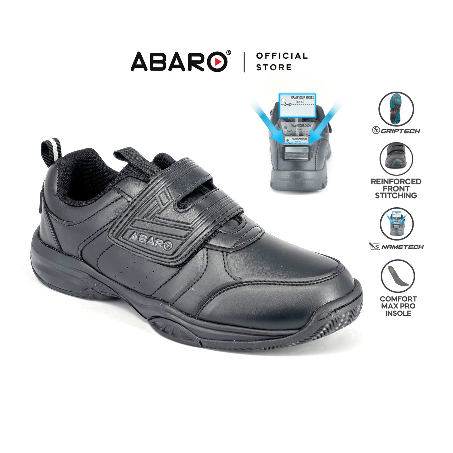 ABARO NameTech + GripTech 2271N School Shoes Black Name Your Shoes/Kasut Sekolah Hitam/Kasut Budak