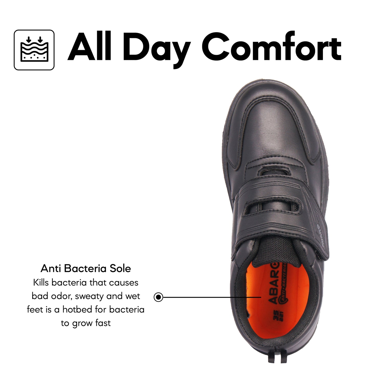 ABARO 2663 Anti Bacterial Super Comfy/School Shoes/Kasut Sekolah Hitam