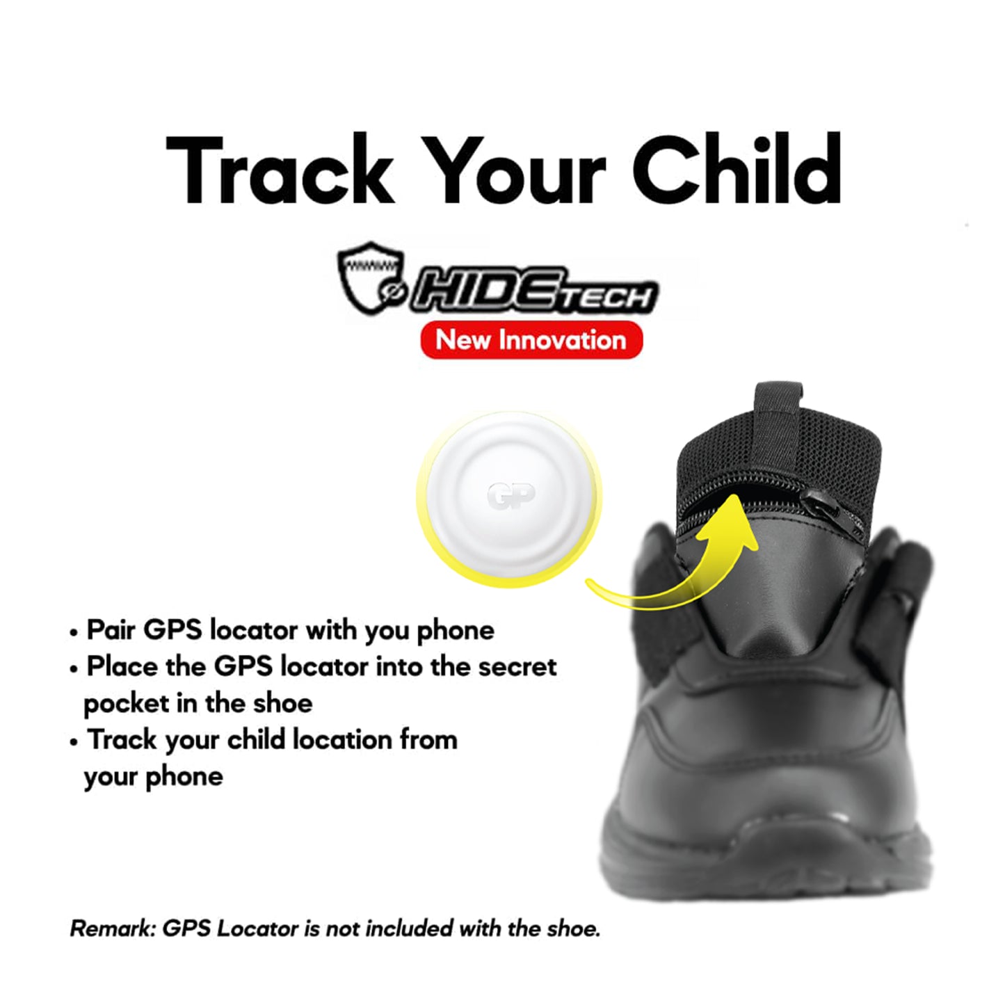 Bundle Deal ABARO Combo HideTech H2819N Hidden GPS Pocket School Shoes/Kasut Sekolah + GP eTag Tracker | iOS Only
