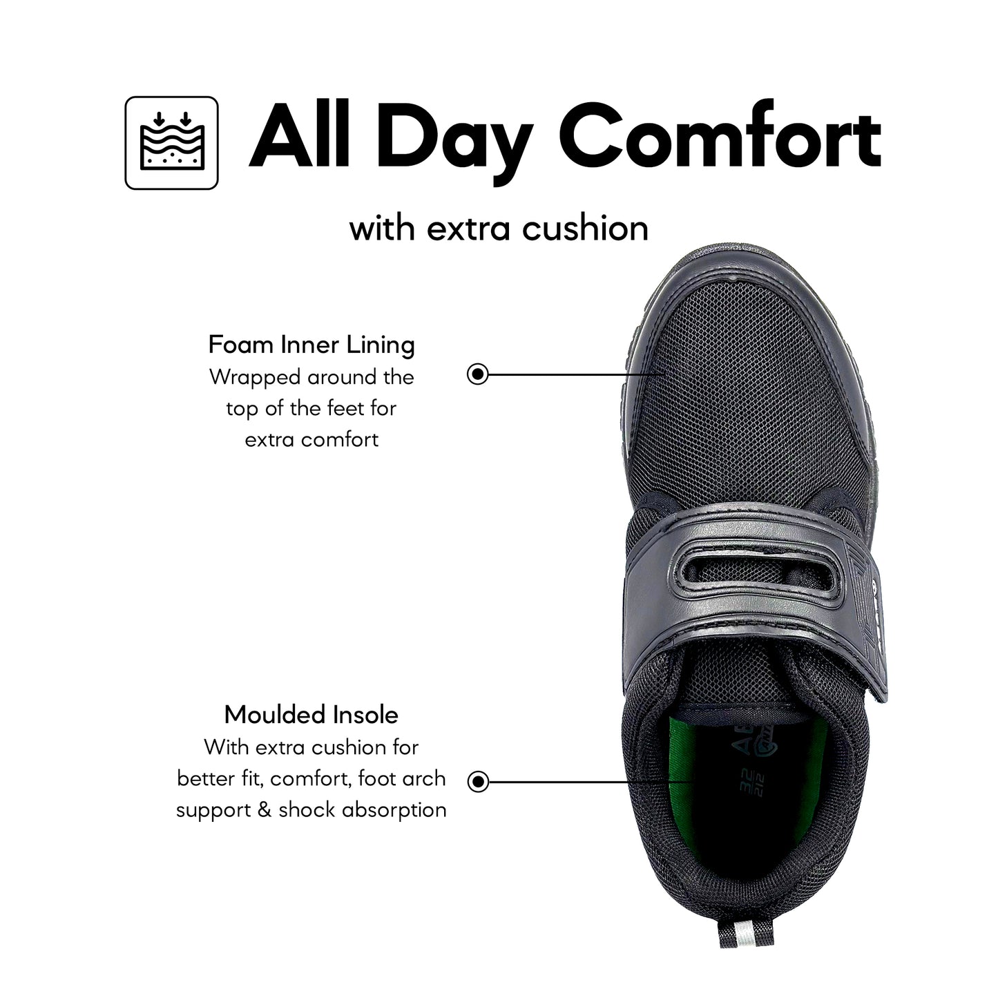 ABARO 2399 x CANGGIH Unisex 2399AC Black School Shoes/Breathable Mesh/Super Comfy/Sport/Kasut Sekolah Hitam