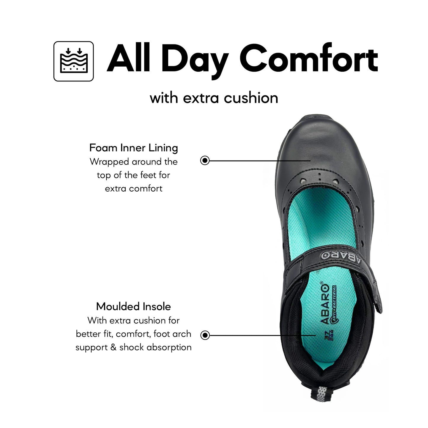 ABARO NameTech 2852N School Shoes Girl Series Black/Name Your Shoes/Kasut Sekolah Hitam/Kasut Budak