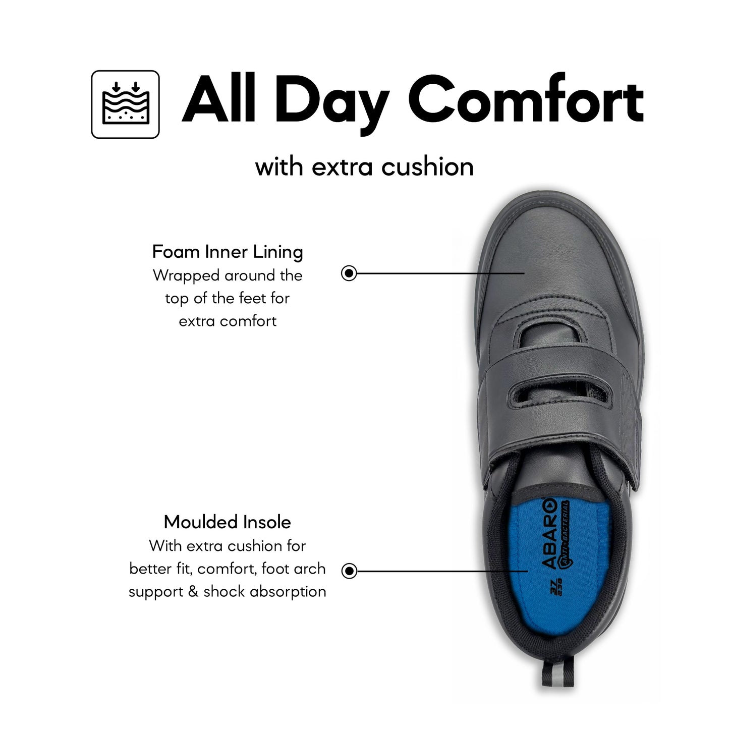 ABARO 2699 Anti Bacterial Super Comfy/School Shoes/Kasut Sekolah Hitam