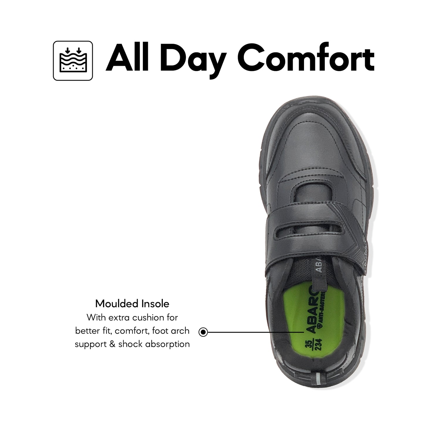 ABARO 2808N Ultra Light Sneaker/School Shoes Black/Name Your Shoes/Super Comfy/Kasut Sekolah Hitam