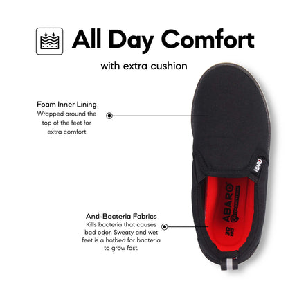 ABARO Water Resistant W2628D Anti-Bacterial Canvas Shoes/Black Shoes/Kasut Kalis Air/Kasut Sekolah