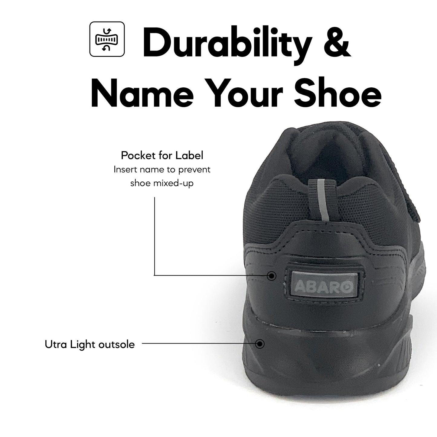 ABARO W2881N DryTech + NameTech School Shoes/Kasut Sekolah Kalis Air/Kasut Unisex/Kasut Tulis Nama