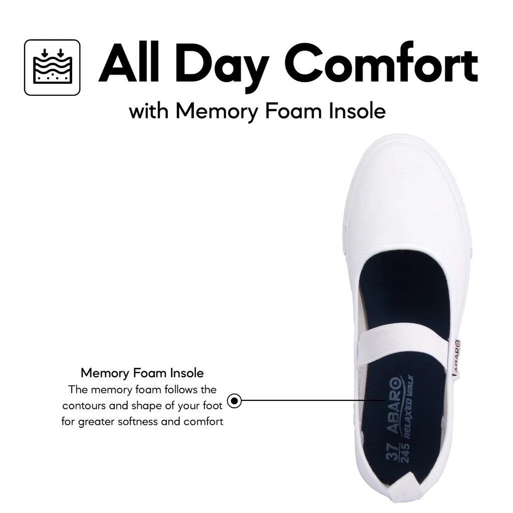 ABARO School Shoes 7282MF Thick Rubber Outsole White School Shoes/Kasut Sekolah Putih/Shoes Canvas/Extra Large