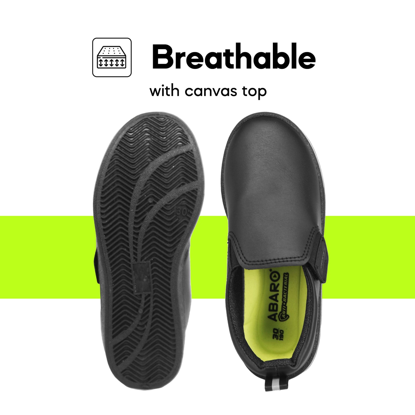 ABARO Unisex Slip Resistant 2661D Anti Bacterial Super Comfy/School Shoes/Slip On Canvas/Kasut Sekolah Hitam