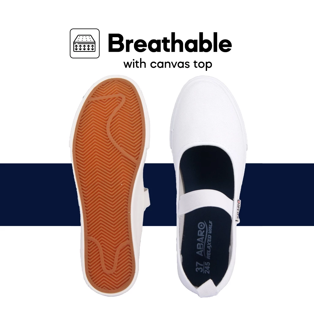 ABARO School Shoes 7282MF Thick Rubber Outsole White School Shoes/Kasut Sekolah Putih/Shoes Canvas/Extra Large