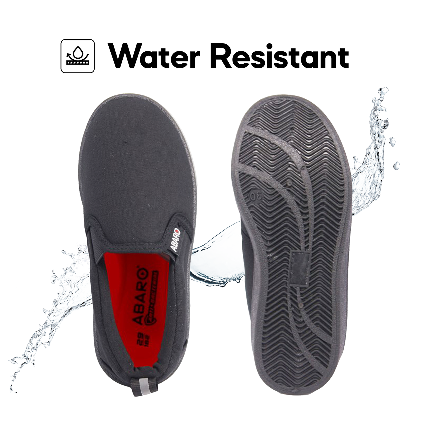 ABARO Water Resistant W2628D Anti-Bacterial Canvas Shoes/Black Shoes/Kasut Kalis Air/Kasut Sekolah