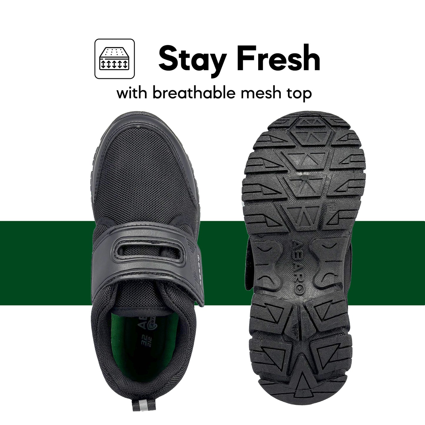 ABARO 2399 x CANGGIH Unisex 2399AC Black School Shoes/Breathable Mesh/Super Comfy/Sport/Kasut Sekolah Hitam