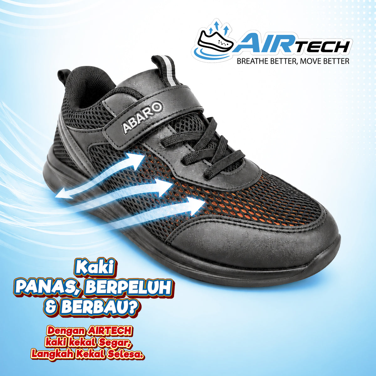 ABARO A2862N NEW AirTech School Shoes + NameTech School Shoes | Breathable Lightweight Kasut Sekolah Unisex | NameTech