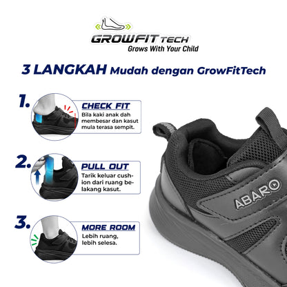 ABARO G2853N NEW GrowFitTech School Shoes | Kasut Sekolah Kanak-Kanak | Extra Room as Feet Grow | Lightweight