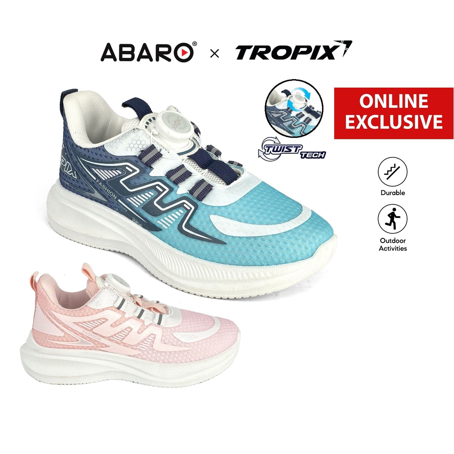 [ONLINE EXCLUSIVE] ABARO TwistTech Kids Sport Shoes 99SPA5105AH2T Tropix Kids Sneaker /Running Shoes/Kasut Sukan