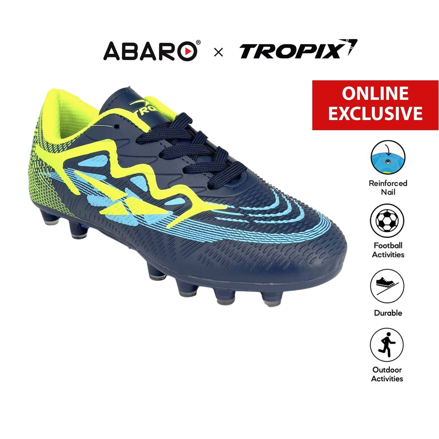 [ONLINE EXCLUSIVE] ABARO Football BOOTS 99FA591A13 TROPIX Kids Unisex Outdoor Soccer Shoe/FootballBOOTS/Kasut Bola Sepak