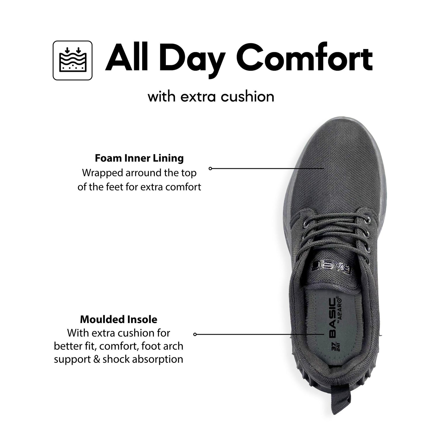 ABARO x BASIC BS2378 Unisex Slip Resistant Anti Bacterial Super Comfy/School Shoes/Kasut Sekolah Hitam