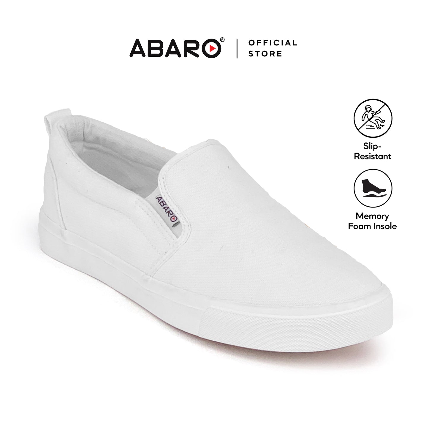 ABARO School Shoes 7285MF Slip On Thick Rubber Outsole White School Shoes/Kasut Sekolah Putih/Shoes Canvas/Extra Large