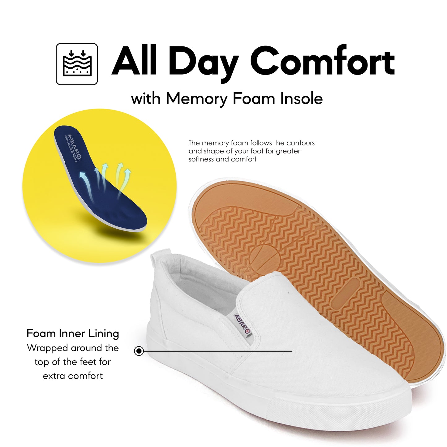 ABARO School Shoes 7285MF Slip On Thick Rubber Outsole White School Shoes/Kasut Sekolah Putih/Shoes Canvas/Extra Large