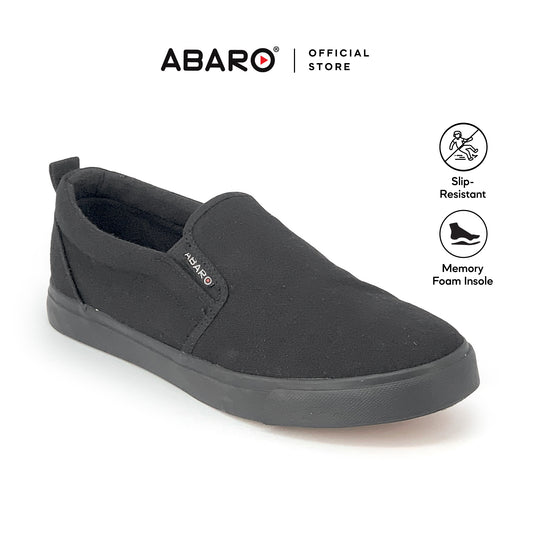 ABARO Unisex Slip Resistant 7295MF Slip On Thick Rubber Outsole School Shoes/Sneaker/Kasut Sekolah Hitam/Extra Large