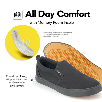 ABARO Unisex Slip Resistant 7295MF Slip On Thick Rubber Outsole School Shoes/Sneaker/Kasut Sekolah Hitam/Extra Large