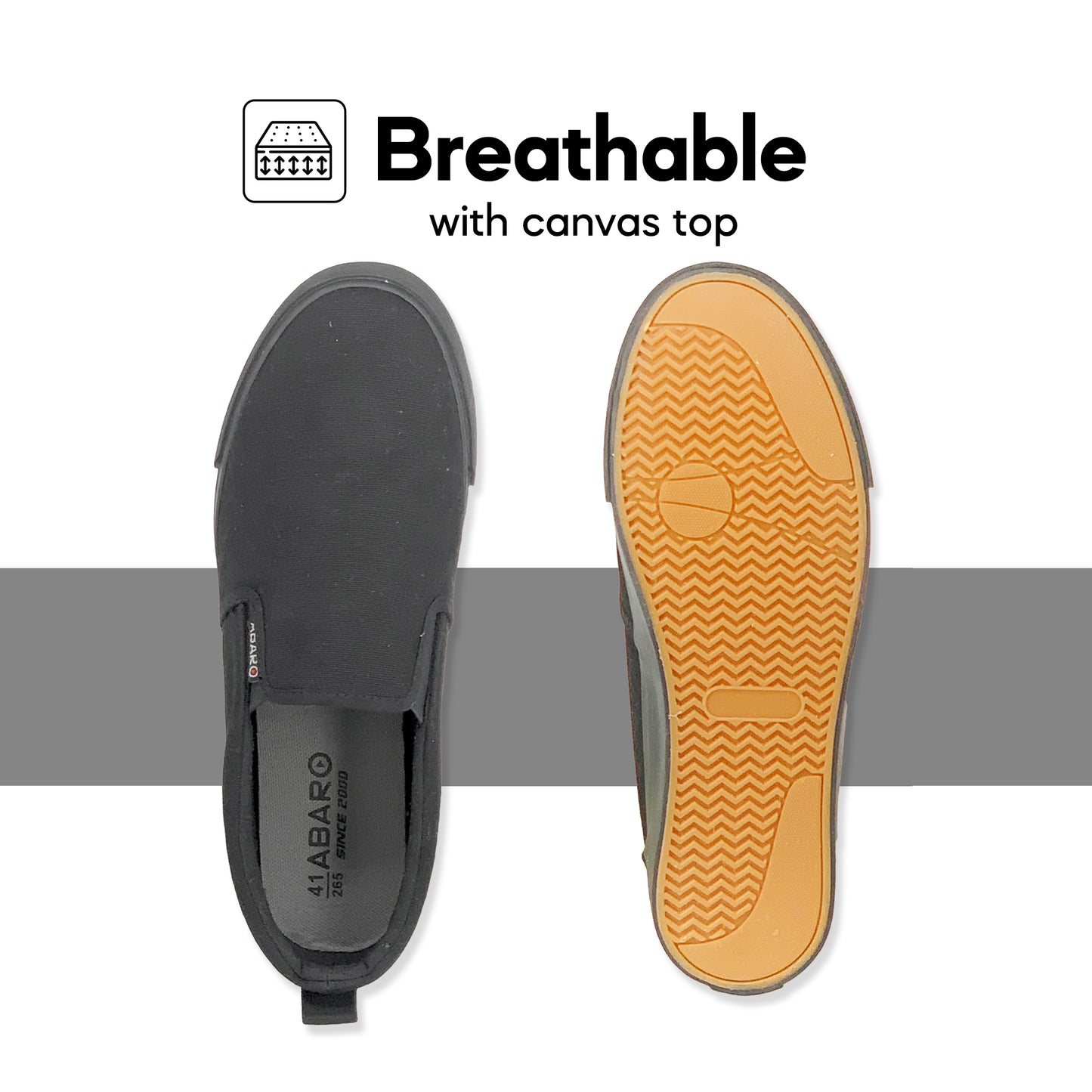 ABARO Unisex Slip Resistant 7295MF Slip On Thick Rubber Outsole School Shoes/Sneaker/Kasut Sekolah Hitam/Extra Large