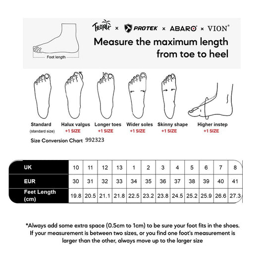 ABARO 992323 size chart (sizes 30 to 41)