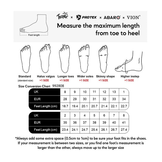 ABARO 992808 size chart (sizes 28 to 41)
