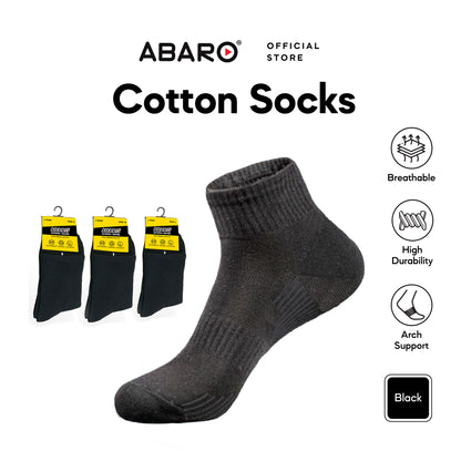 ABARO Cotton Unisex Socks Black AS05 Stoking Hitam/Stokin Pelajar/School Socks/Stokin Sekolah/Student Stoking