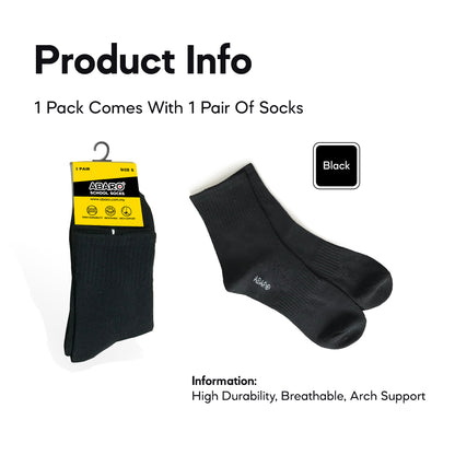 ABARO Cotton Unisex Socks Black AS05 Stoking Hitam/Stokin Pelajar/School Socks/Stokin Sekolah/Student Stoking