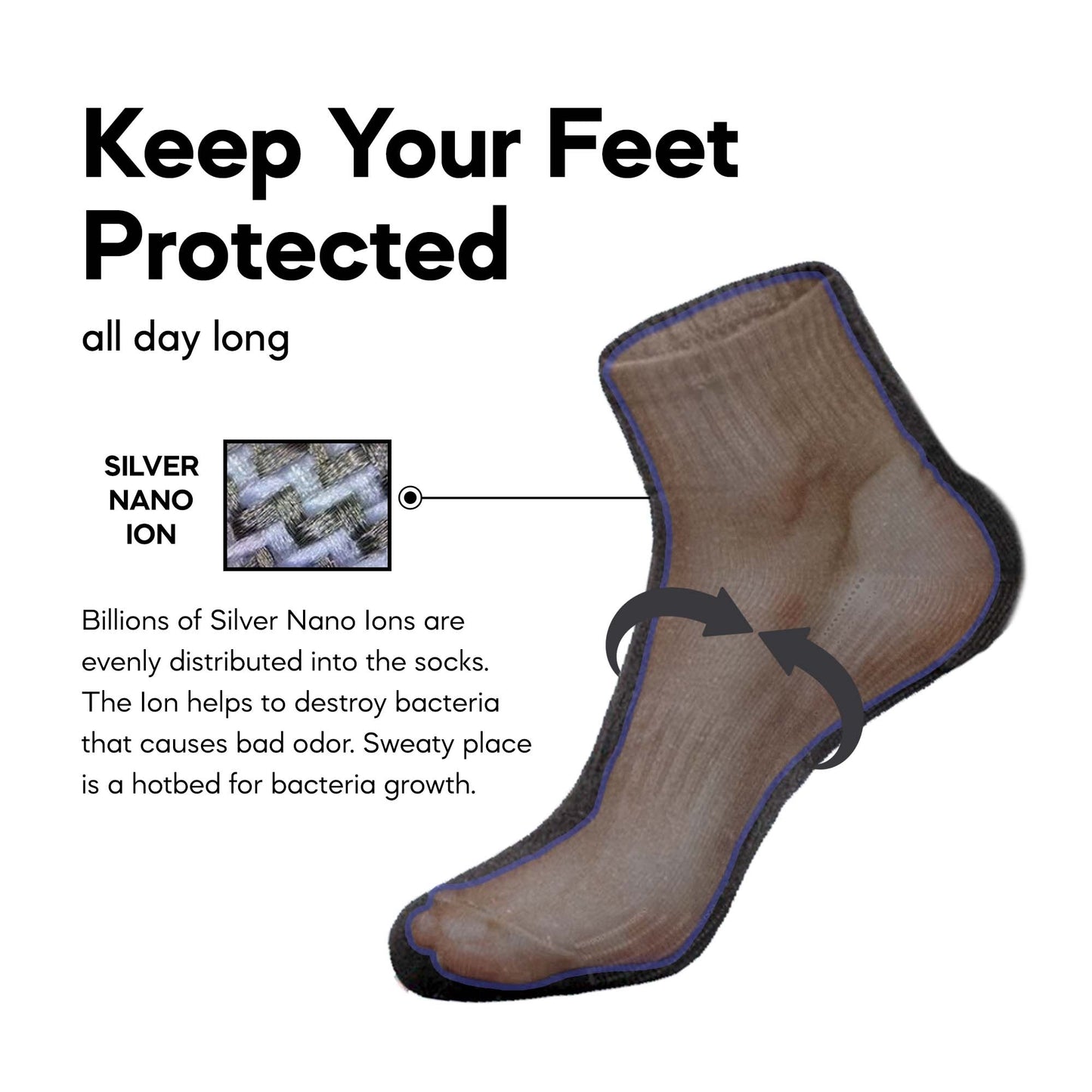 ABARO Unisex 3pairs Antibacterial Socks AS03 Comfy Cotton/Stoking Sekolah Antibakteria Hitam