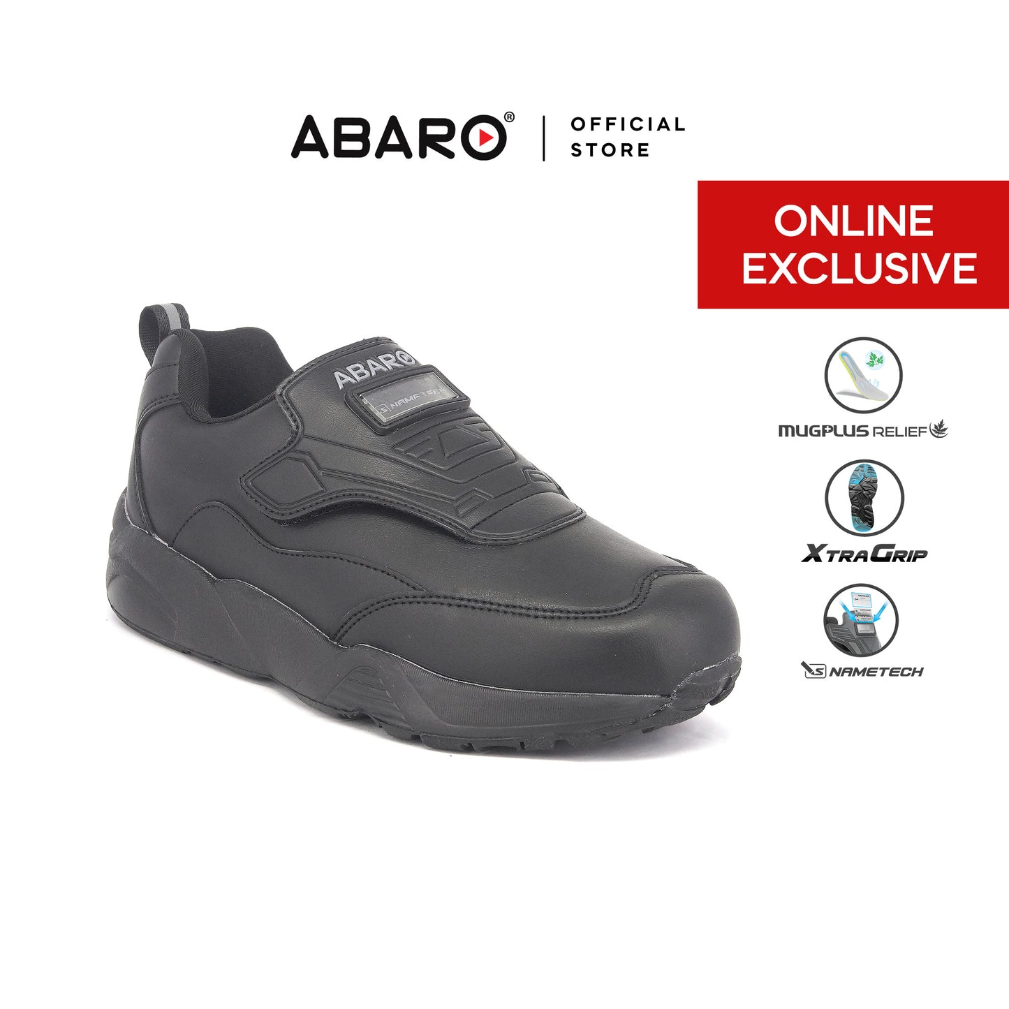 [ONLINE EXCLUSIVE] ABARO 2868N NameTech Breathable Mesh/Ultralight Unisex School Shoes/Kasut Sekolah Hitam