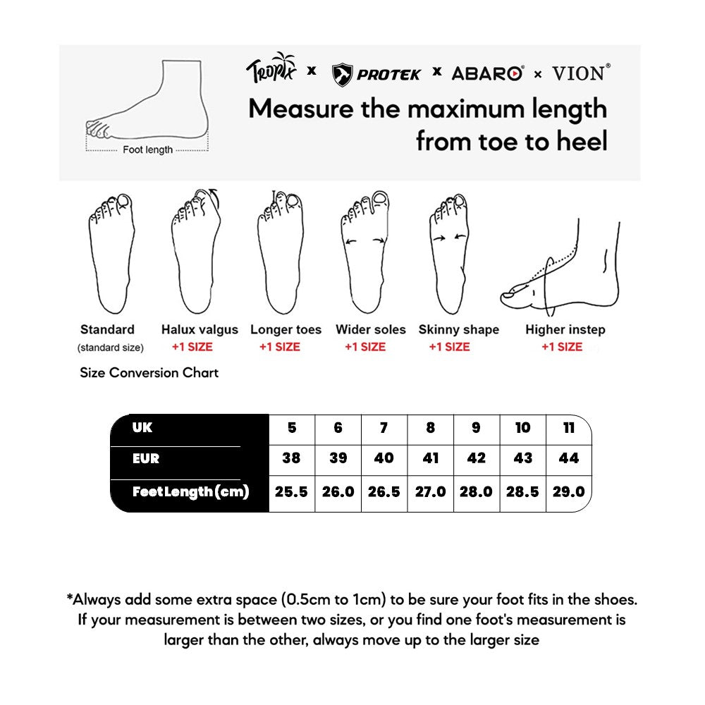 PROTEK PT70 size chart (sizes 38 to 44)