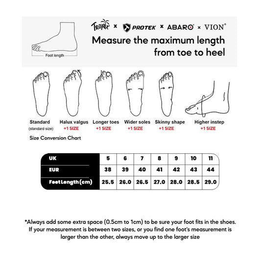 PROTEK PT70 size chart (sizes 38 to 44)