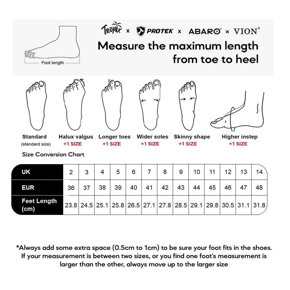 ABARO SFA755J2 size chart (sizes 38 to 48)