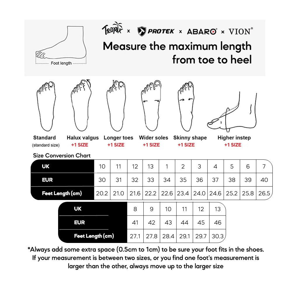 ABARO 2907N size chart (sizes 30 to 46)