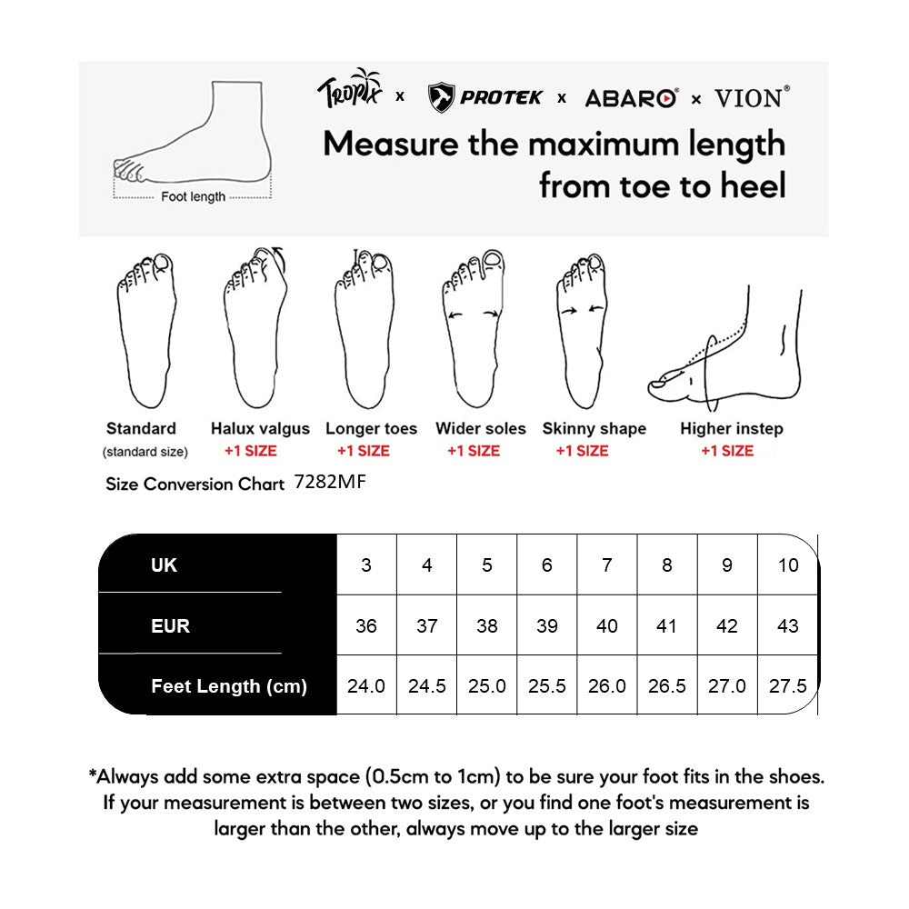 ABARO 7282MF size chart (sizes 36 to 42)