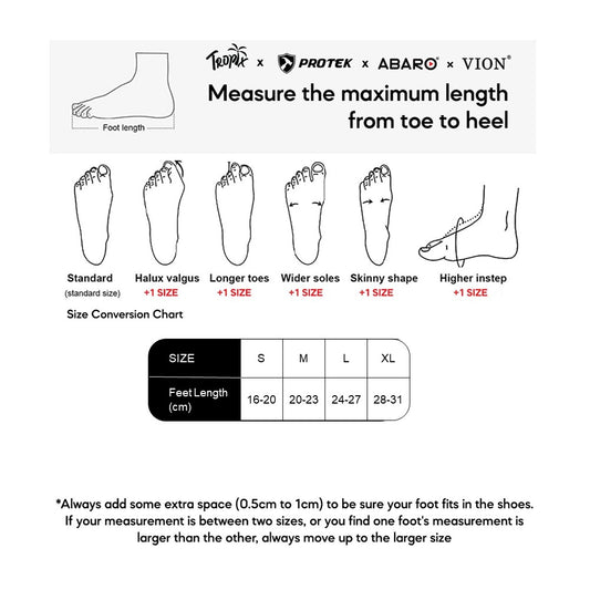 ABARO AS05 size chart (sizes S to XL)